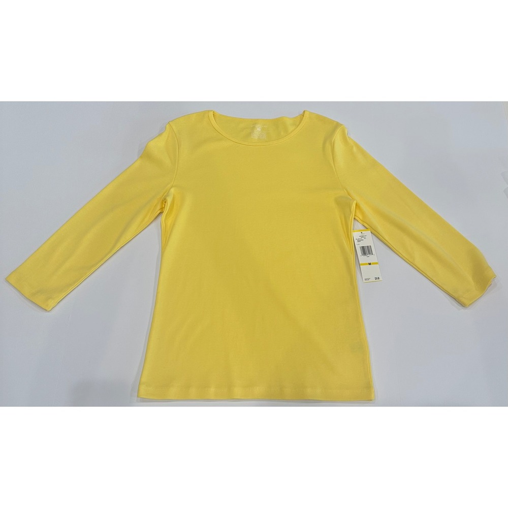 Jones New York Sport Women Yellow 3/4 Sleeve Cotton Crewneck Top Medium NWT